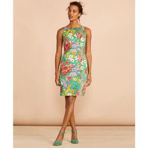 Brooks Brothers Dress Red Fleece Botanical Spring Summer Floral Green Size 14